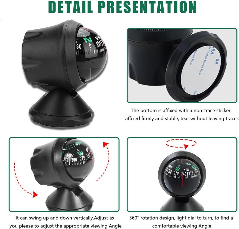 Couslcd Car Compass Ball, Dash Mount Adjustable Compass Ball with Bottom Stick, Navigation Hiking Direction Pointing Guide Ball for Marine Boat Truck Caravan Outdoor, Universal Car Accessories - Image 5